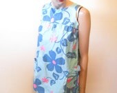60's Mod Day Dress - Blue Cover up - Nightie - Size S - Vintage 1960s 60s - Beach - Surf - Casual - Womens Womans