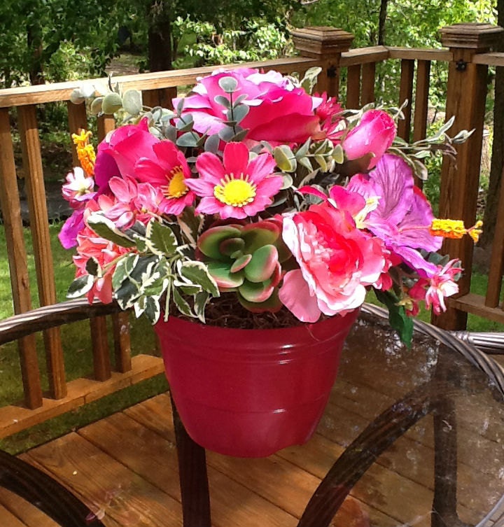 Tropical Silk Floral Arrangement -- Patio Deck Summer Decor