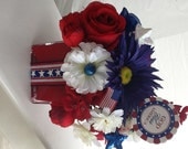 Patriotic Silk Floral Arrangement Home Decor Hostess Gift Small