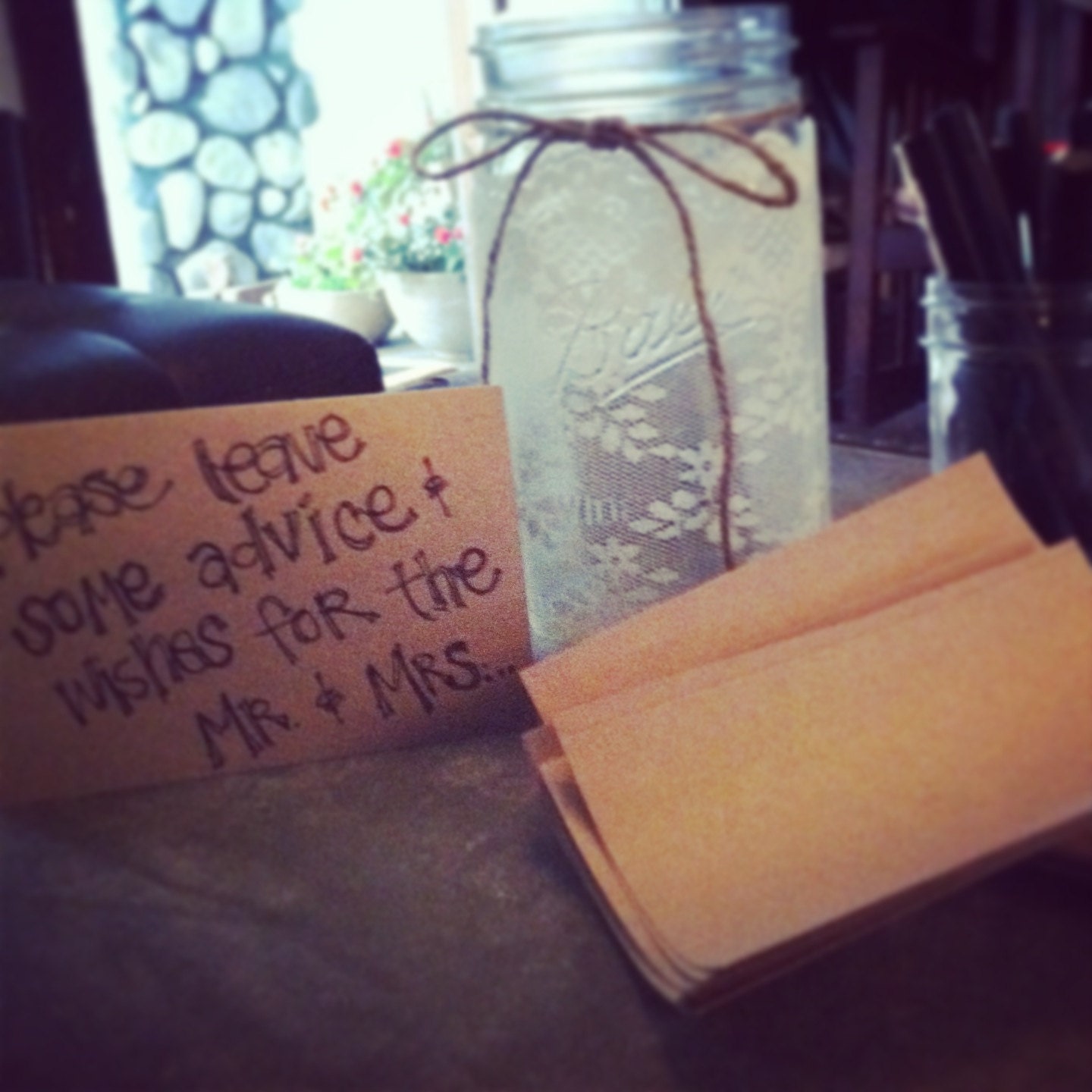 Wedding advice lace mason jar - off white lace - wedding - shower