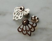 OOAK handcrafted sterling silver 14k and copper fan earrings by Reneux