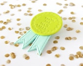 Award Ribbon Brooch, Stamped Polymer Clay Ribbon Brooch