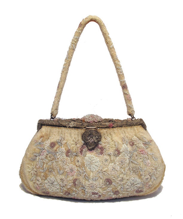 Rare Vintage 1940s Art Nouveau Style Beaded Handbag Handmade in France