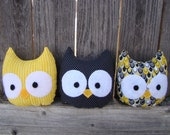 owl plush mini, stuffed owl, set, yellow,grey, black