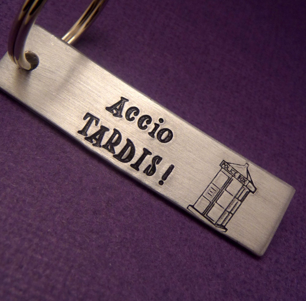 Doctor Who Inspired - Accio TARDIS - A Hand Stamped Aluminum Keychain