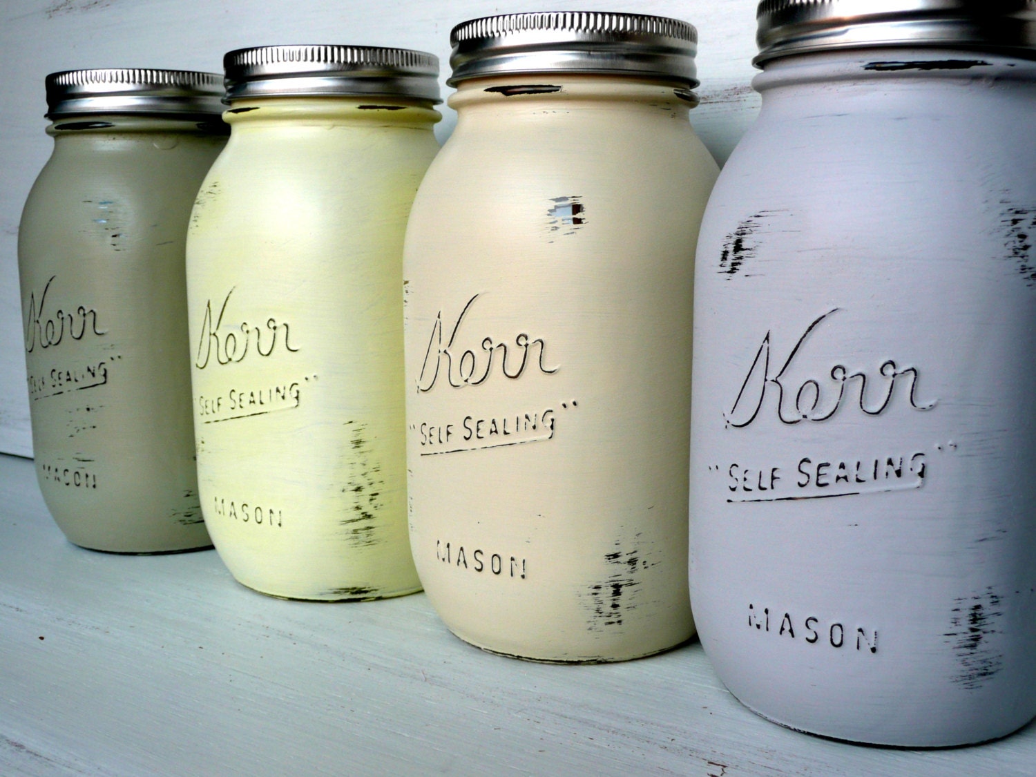 Nantucket - SPRING and SUMMER Wedding Table and Home Decor - Painted and Distressed Mason Jars -  Vase - Natural Earth Tones