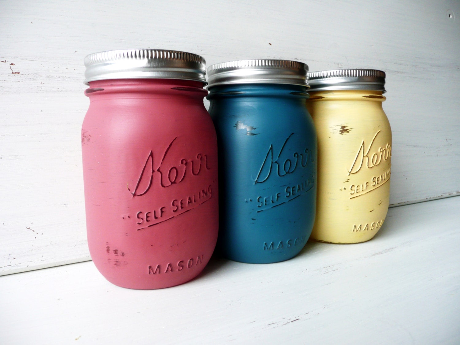 Primary Colors - Home, Dorm or Office Decor, Teacher Gift - Painted Mason Jars - Pencil Holder