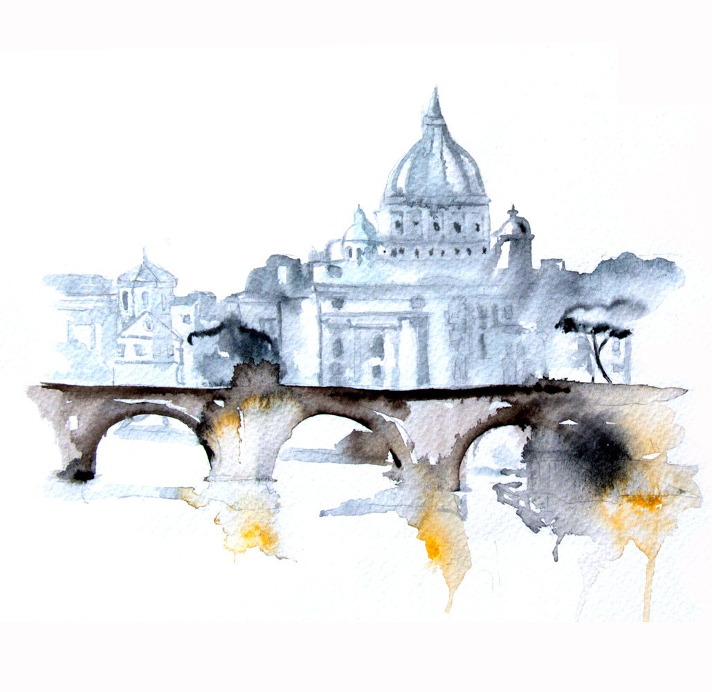 Paris abstract ART PRINT 13X19 watercolor painting