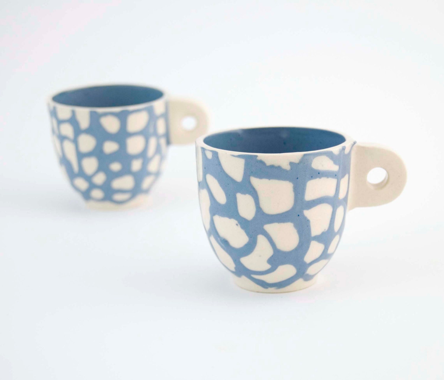 Ceramic stoneware cup coffee tea espresso - unique handmade serving decorative textured kitchen pottery morning coffee - blue