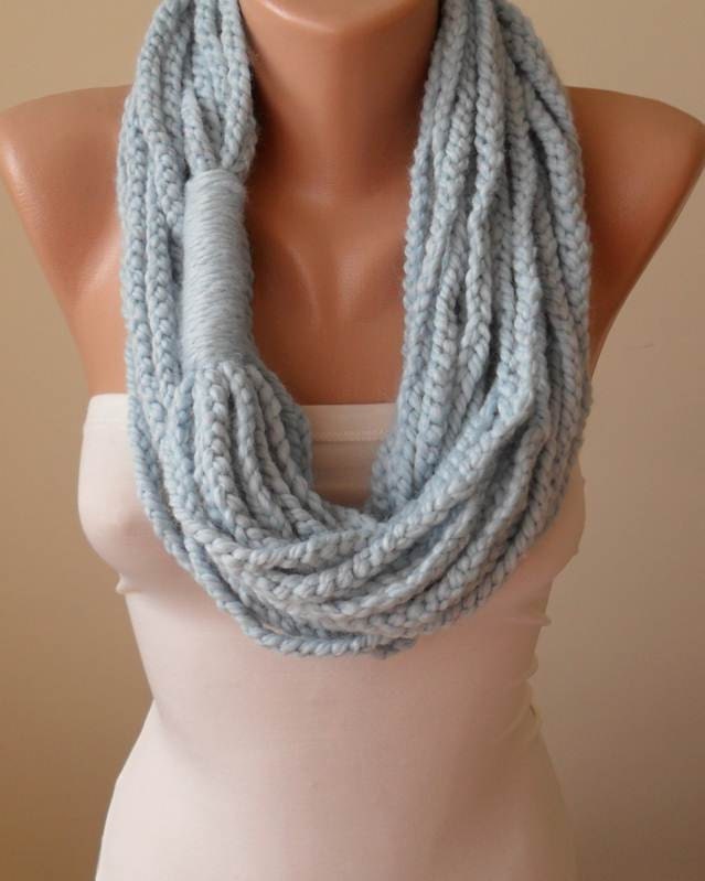 Light Blue Chain Infinity Scarf  - Crochet Scarf