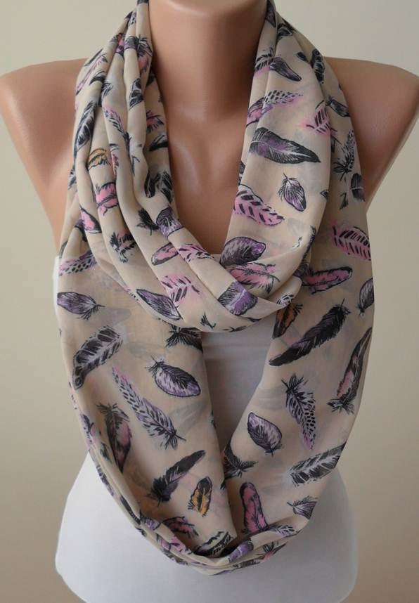Beige Infinity Scarf -  Chiffon Fabric