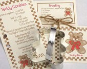 Teddy Bear Cookie Cutter - Tin Cookie Cutters & recipe card Gift Set - baking supplies party favors - Baby Birthday cookies foundant treats