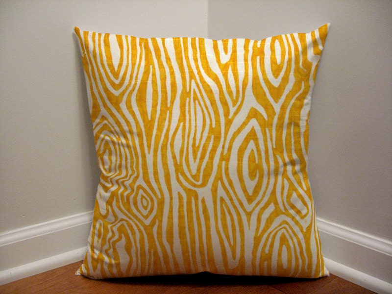 18 x 18 Yellow Wood Grain Pillow, Yellow Designer Medium Weight Pillow Cover