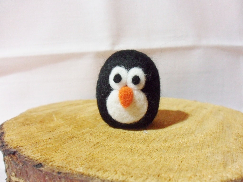 Needle Felted Penguin -  miniature penguin figure - 100% merino wool - wool felt penguin