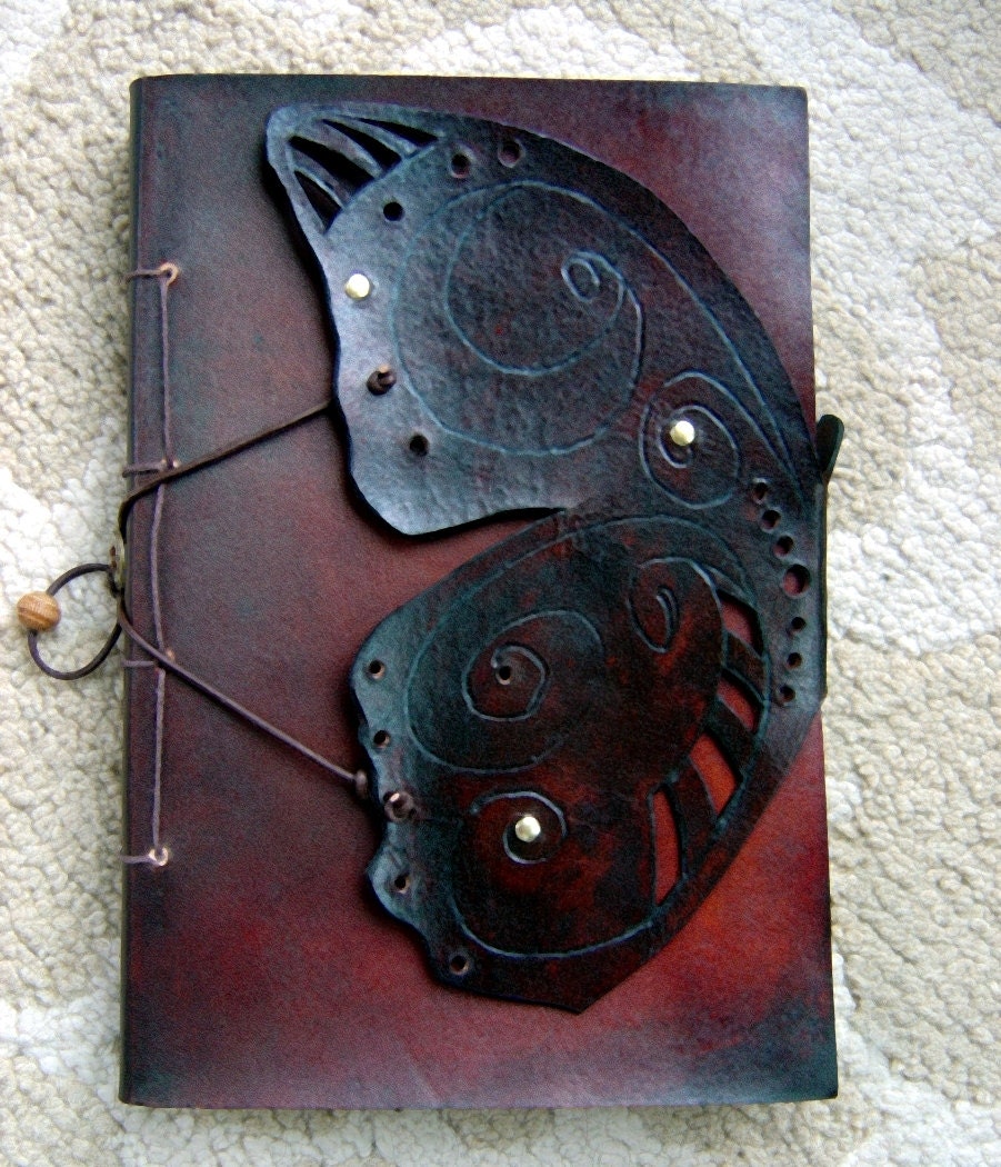 Leather Butterfly Journal, Sketchbook - Mahogany, Notebook, Note Pad, Sketch Pad, Hand Bound, Guest Book