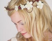 Flower Hair Wreath - Floral Wedding Crown - Woodland Wedding Flower Head Piece - Ivory Flowers & Twisting Vines