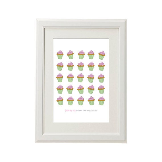 Sweet like Cupcakes - Personalised Birthday / Nursery Gift - Pen and Ink - A4