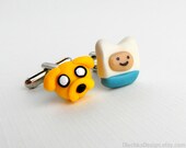 Cufflinks Adventure Time Jake and Finn, One Pair, 25mm, Geek Accessories, Polymer Clay, Silver-plated, Hand Made, Mix-and-Match