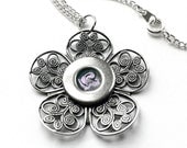 Silver and Purple Necklace, Silver Flower Necklace, Flower Pendant, Gift for Girlfriend, Purple Jewelry