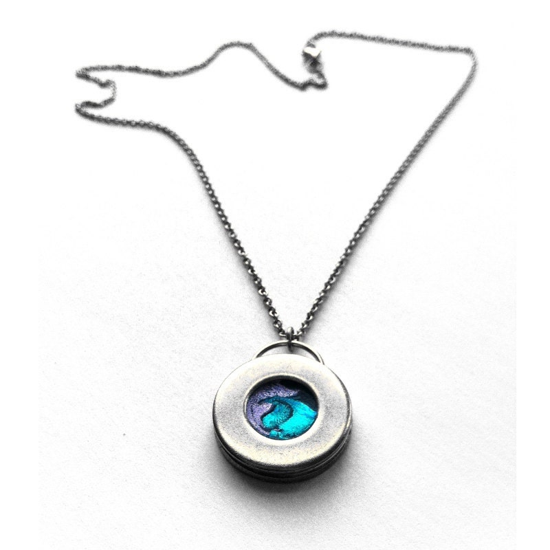 Simple Necklace, Unisex, Stainless Steel Jewelry, Purple and Teal, Customizable Silver Necklace