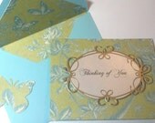 Thinking of You Card in Greens, Blues and Gold, Greeting Card, Embossed Card