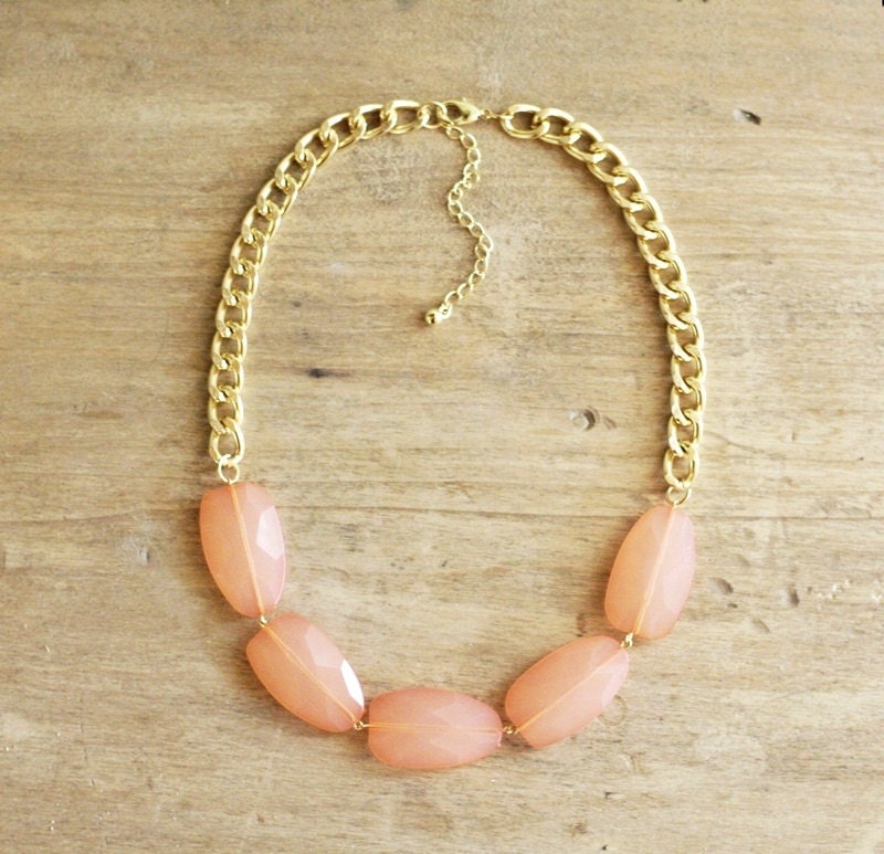 Peach Coral Single Strand Statement Necklace