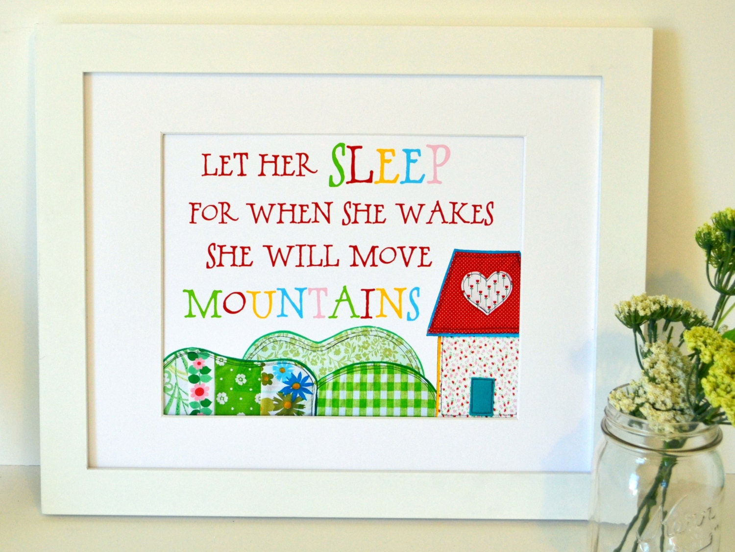 Let her sleep for when she wakes she will move mountains 11 x 14 print- newborn baby girl- nursery quote- inspirational nursery quote