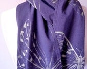 Organic cotton/bamboo Skinny Scarf in Indigo with hand-painted silver butterflies