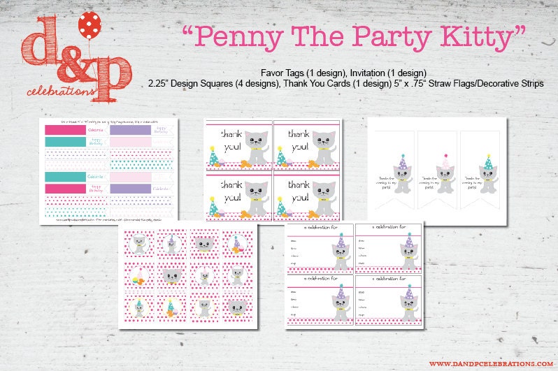 DIY Printable Penny the Party Kitty Collection INSTANT DOWNLOAD Il_170x135