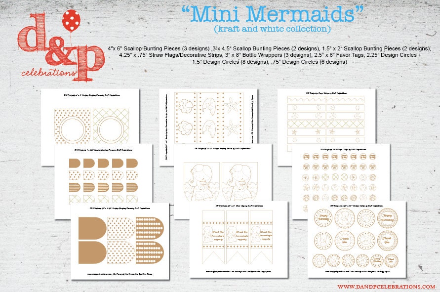 DIY Party Printable Mini Mermaids Kraft Collection INSTANT DOWNLOAD Il_170x135