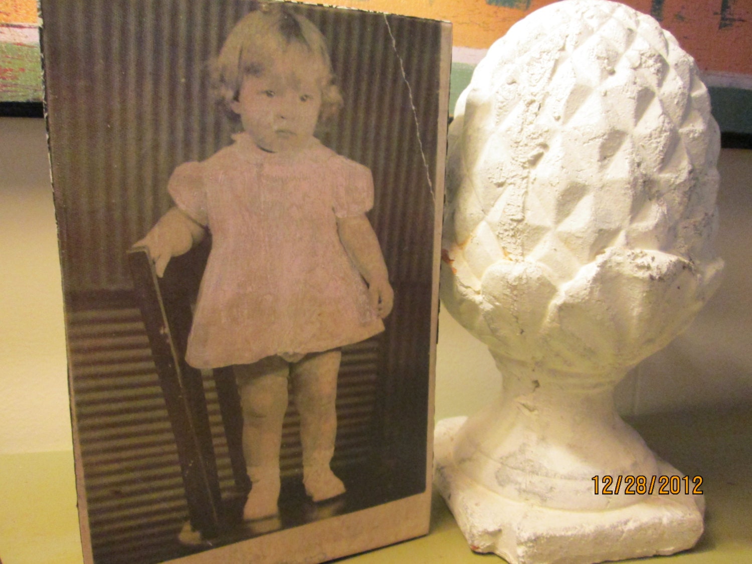 baby's birthday, handmade art frame, 1944 family photo, mixed media original