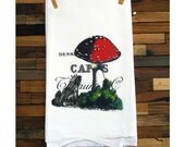 100% Cotton Flour Sack Chef's Kitchen Dish Towel Vintage Crowned Frog & Mushroom Great Hostess Gift