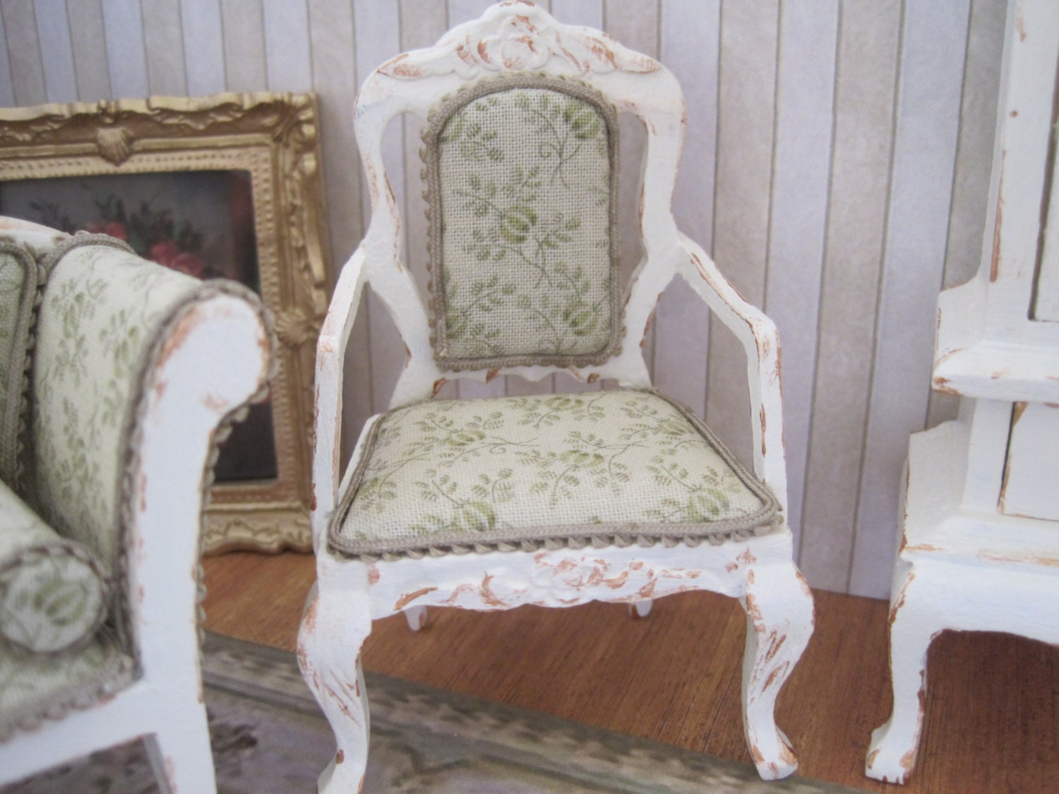 12th Scale Dollhouse Miniature French Shabby Chic Chair / Armchair