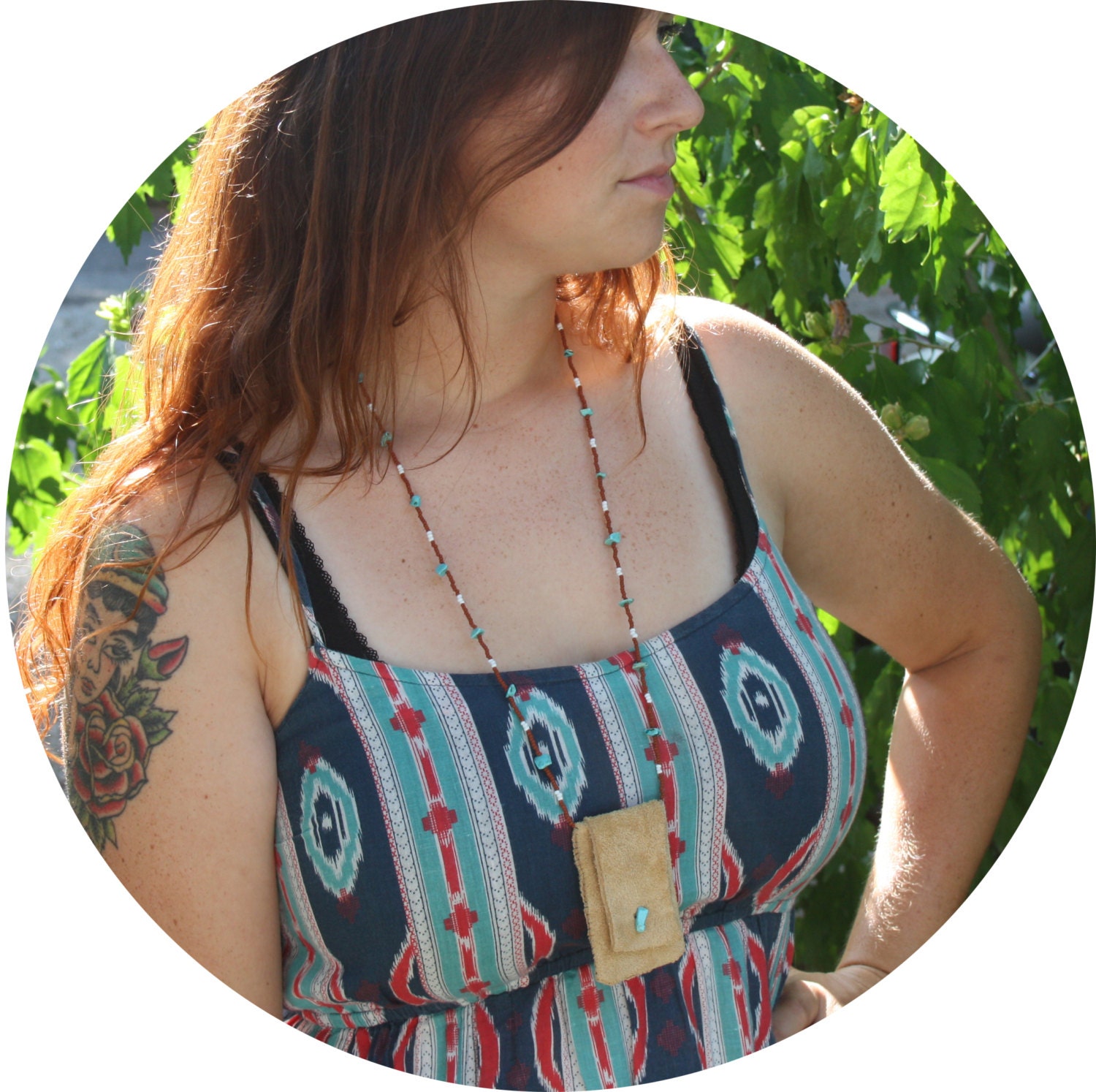 Medicine Bag / Amulet Pouch / Mojo Bag / Satchel Necklace with Leather and Turquoise Beads