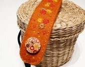 Embroidered Felt headband Mustard wool with flowers and button