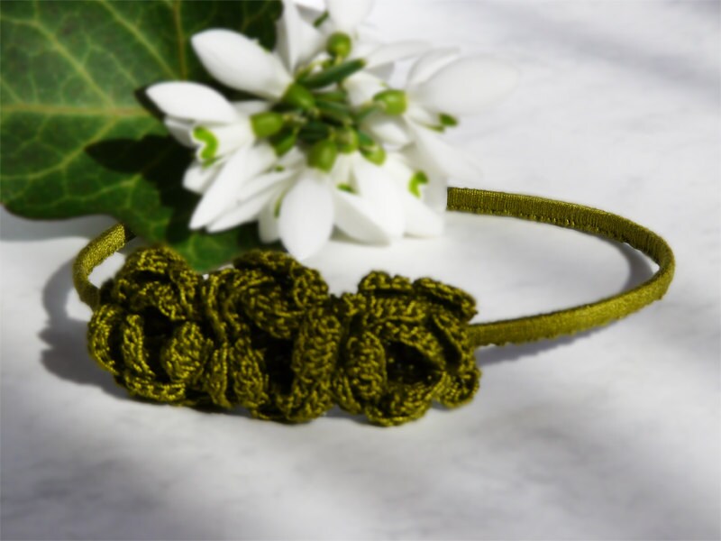 Olive green crochet headband, wedding, bridesmaids hair accessory