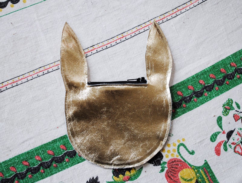 Metallic Leather Rabbit Small Carry All Pouch