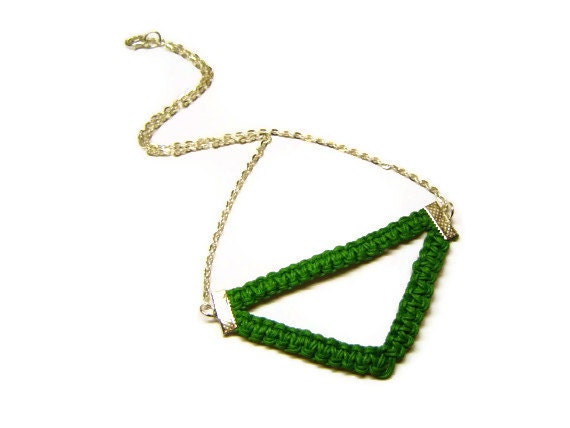Geometric Necklace, Green Necklace, Cord Rope Necklace, Macrame Necklace, Triangle Necklace, Knot Necklace, OOAK
