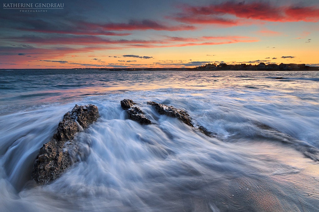 Fine Art Seascape Beach Photo Print Sunset Surf  Waves Rocks Scarborough Maine Coastal Art Home Decor