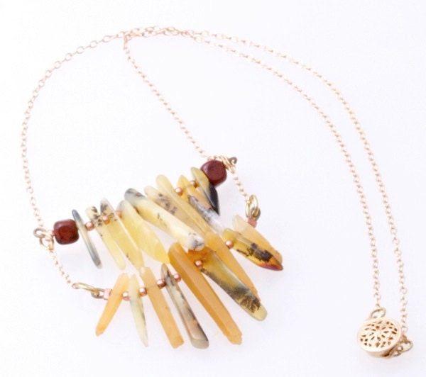 Semi Precious Stones in Earthy Pendant: Yellow Opal "Rays" on 14K Gold Fill Chain