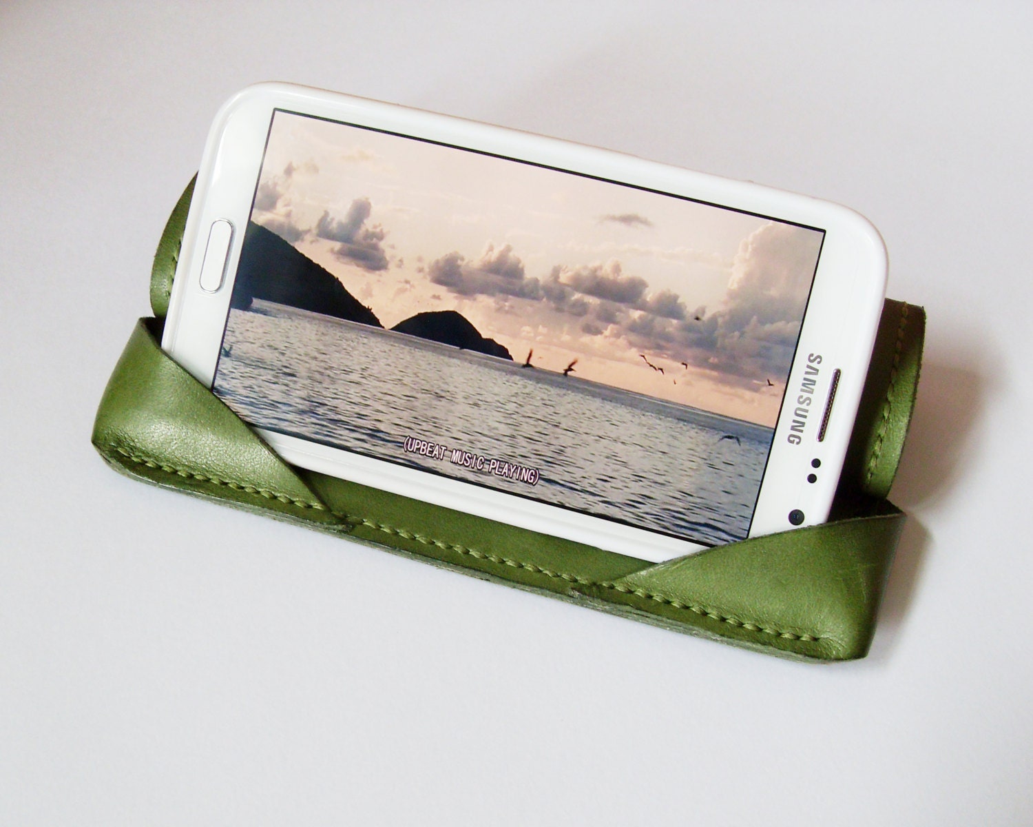 Samsung Galaxy Note 2 Case - Leather Samsung Galaxy Note II Sleeve in Olive Green - Can Make as Stand - Handmade & Hand Stitched