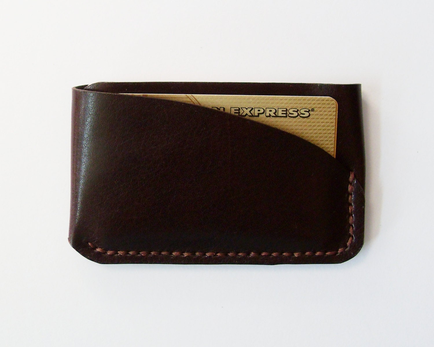 Slim Card Case - Leather Card Holder in Dark Brown - Simple Wallet for Men - Handmade and Hand Stitched - Free Monogram