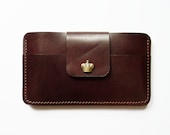 Samsung Galaxy Note 2 Wallet - Leather Samsung Galaxy Note II Case with Crown Button Snap in Dark Brown - Slim Clutch Look - Handmade