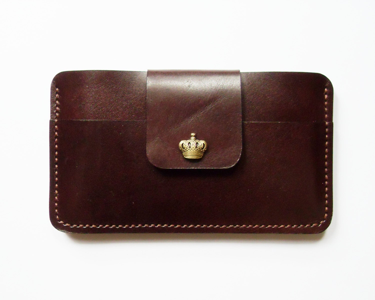 Samsung Galaxy Note 2 Wallet - Leather Samsung Galaxy Note II Case with Crown Button Snap in Dark Brown - Slim Clutch Look - Handmade