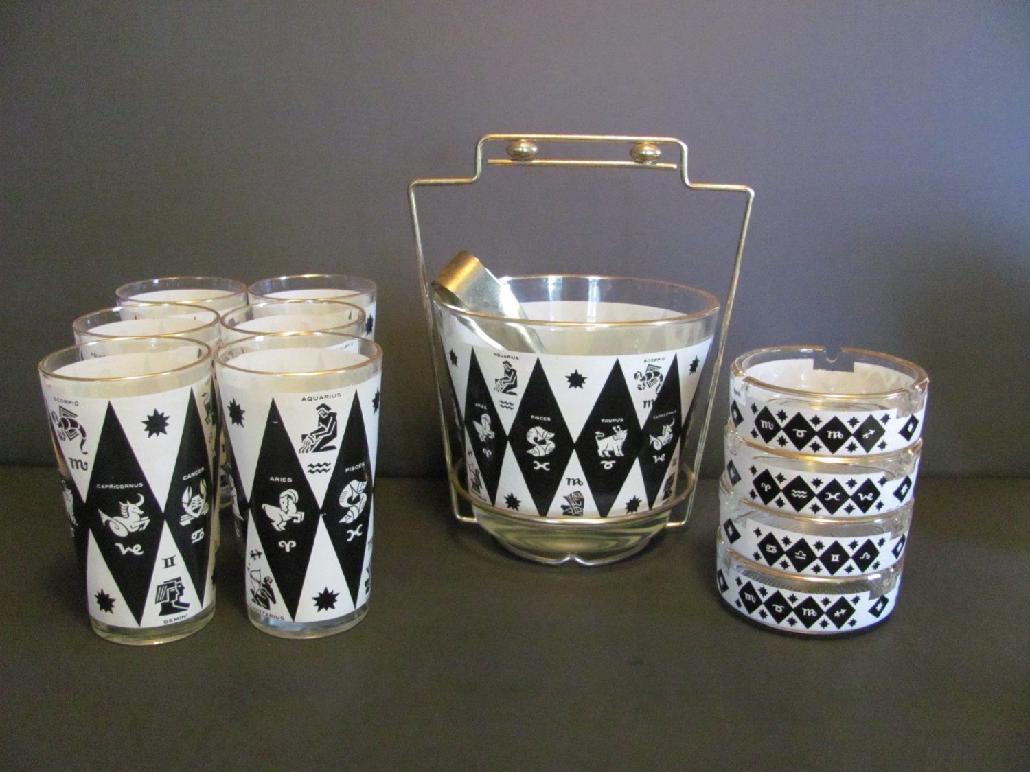 Zodiac Barware Set- Ice Bucket, Cocktail Glasses, Ashtrays