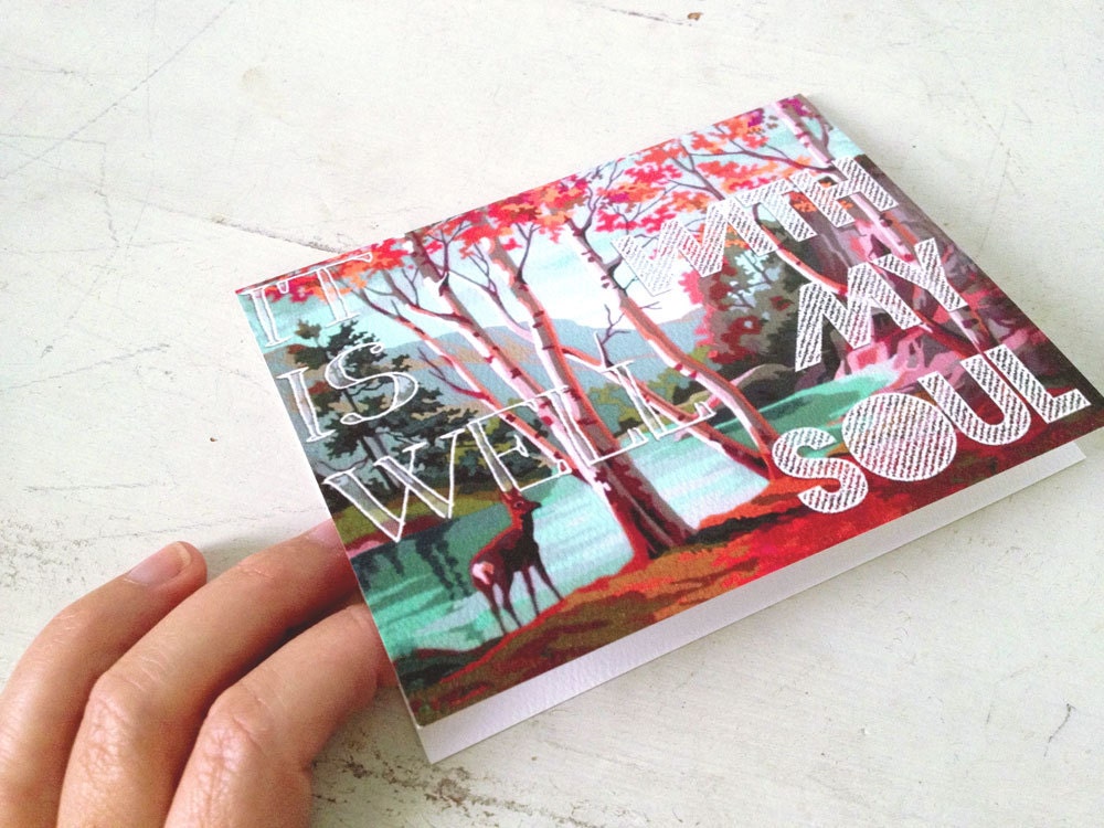 send some happy mail...blank notecard set of 4 "it is well with my soul"