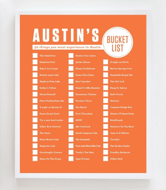 8x10 Austin Bucket List Wall Art Print
