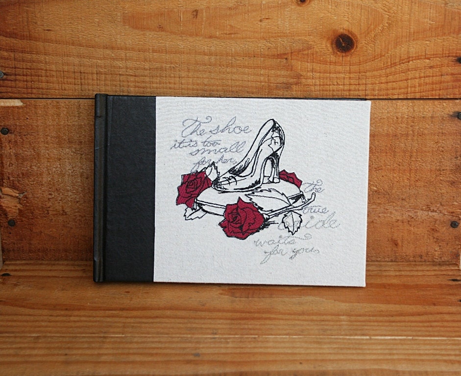 Embroidered & Kangaroo Leather hard cover Journal, album, guestbook - Cinderella
