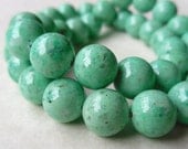 8mm Green Fossil Riverstone Round Beads - 16 inch strand