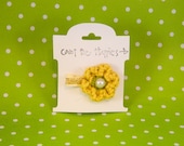 Girls/ Baby Hair Clip - Crochet  Yellow Flower with Glitter Ribbon and Pearl